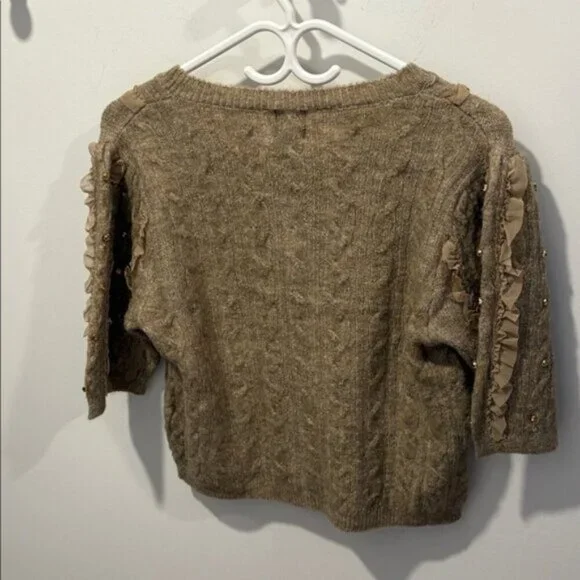 Maeve Embellished Tan Ruffle Button Cardigan - Picture 8 of 8